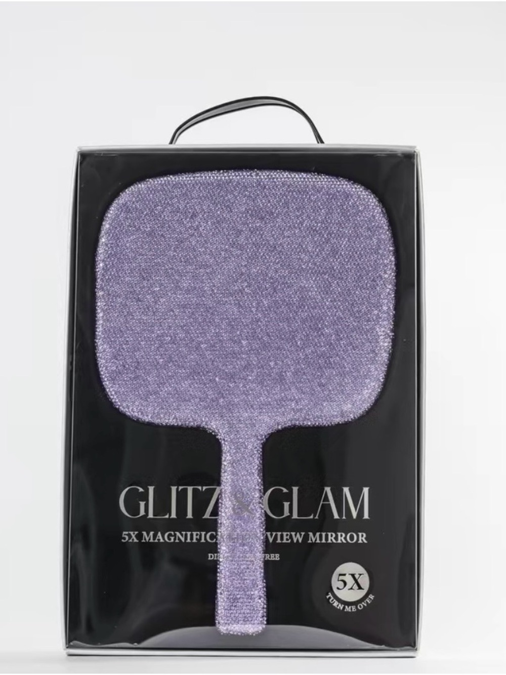 Glitz & Glam Purple Glitter Hand Mirror - 5X Magnification